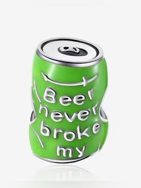 Silver & Green  'Beer Never Broke My' Beer Can Charm